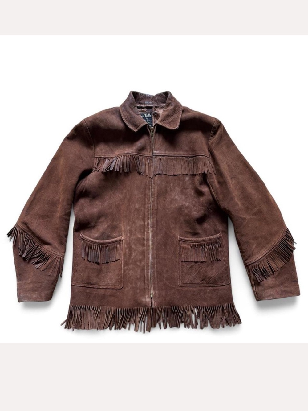 Vintage Western Town Talk By Raber Brown Suede Fringe Distressed Jacket